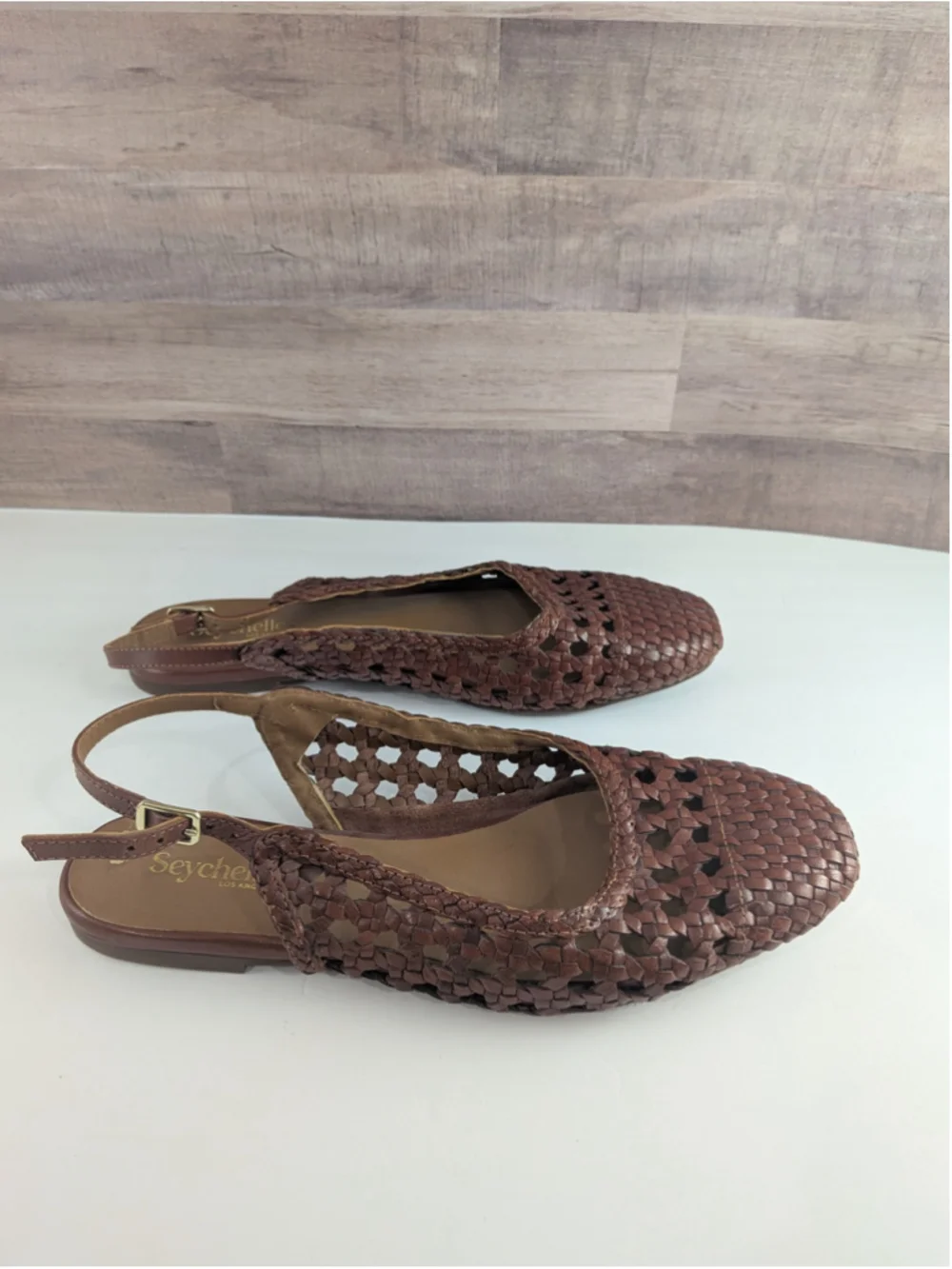 Women's Seychelles Brown Woven Leather Slingback Flats 8.5